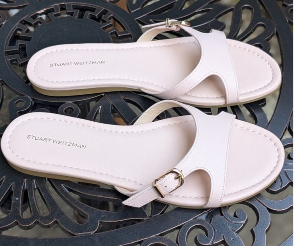Stuart Weitzman Leather Slide Sandals Size 8.5 NEW Light Pink Minimalist Slides